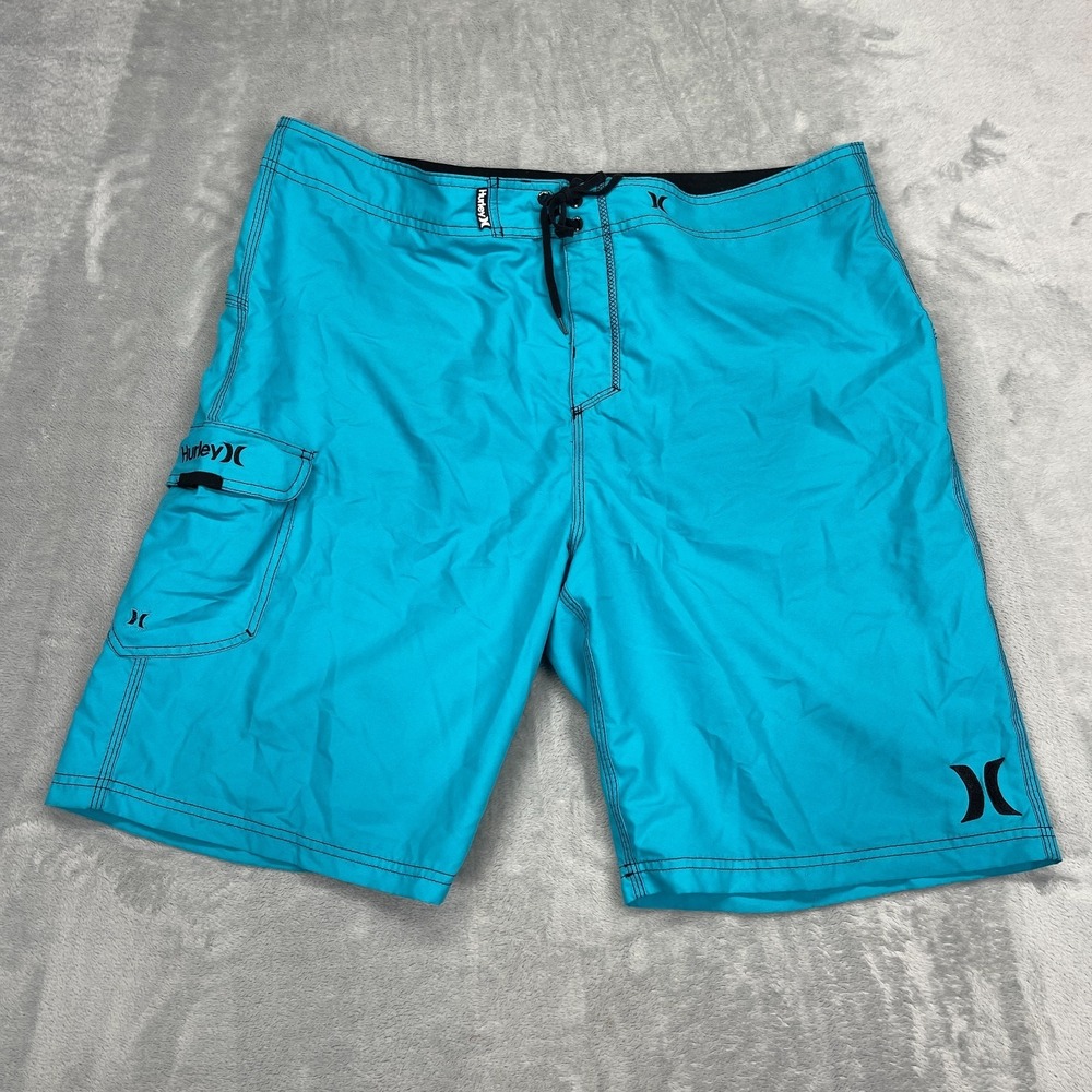 Hurley Shorts Mens 40 Blue Board Surfing Water Polo Swimwear Drawstring Waist